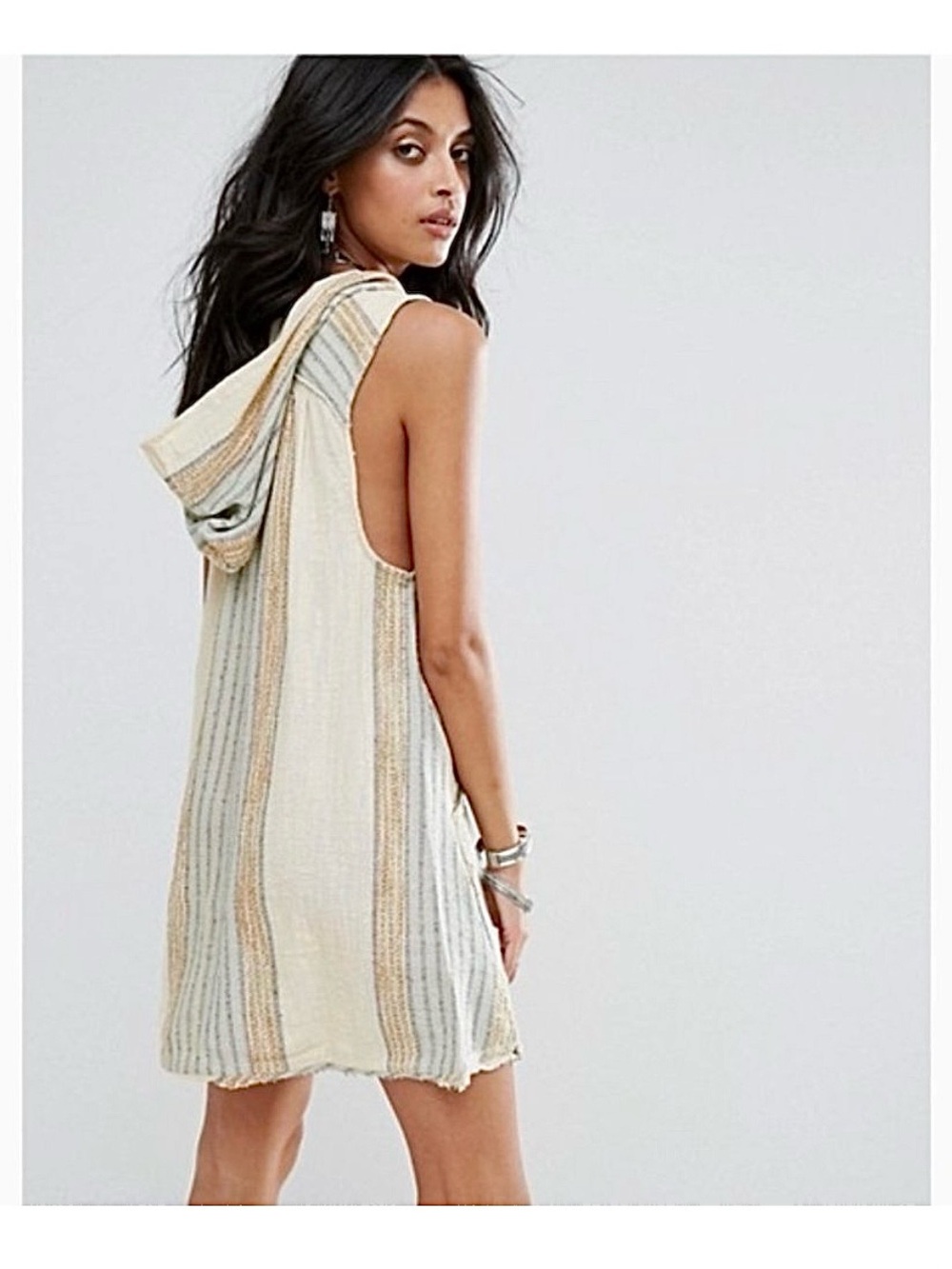 Free People All Right Now Boho Cream Hoodie Sleeveless Short Mini Beach Dress